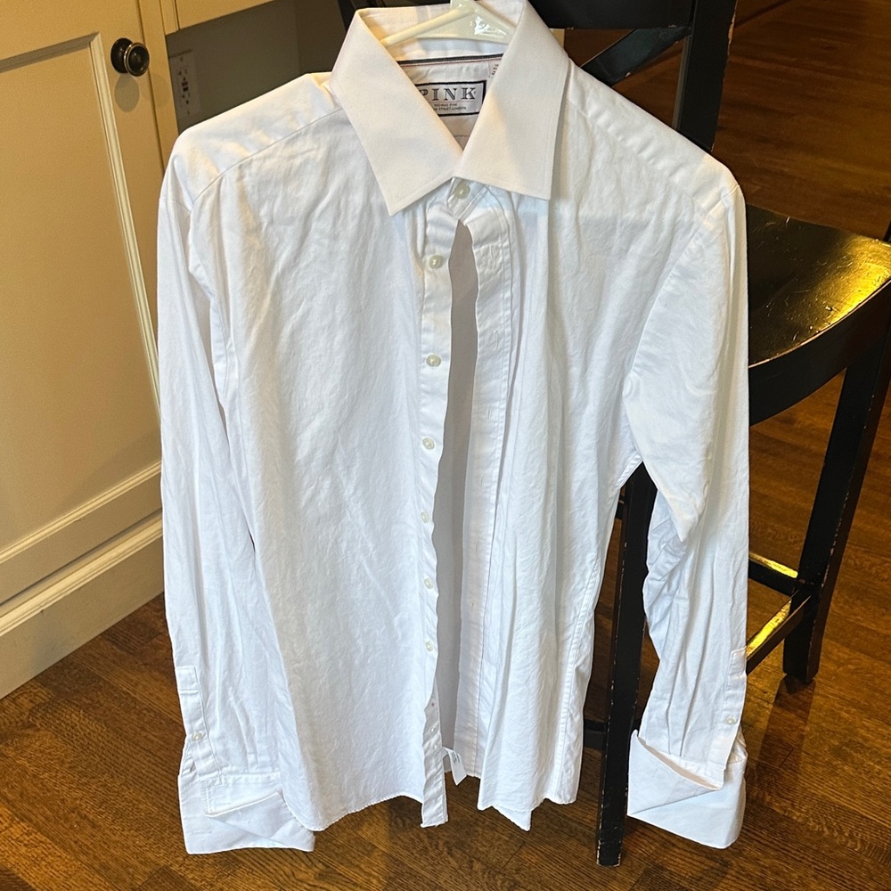 Thomas Pink Crisp White French Cuff Dress Shirt Size 16